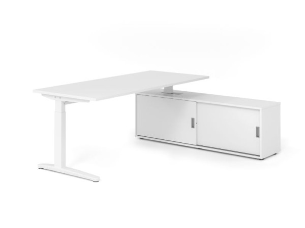Hammerbacher Schreibtisch XB19, 180x80cm, Platte: Weiß, 25mm dick, C-Fuß Gestell Weiß, höheneinstellbar, Ahorn, VXBE19SB/W/W/W/W