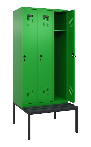 C+P Spind Evolo PLUS, 3 Abteile, 2120x900x815mm, 6037/6037, Haken 3, Drehriegel, Sitzfläche Kunststoff, Sitzbank, 0490507-30 S10080