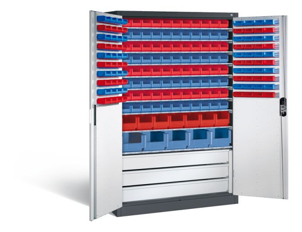 C+P Magazinschrank Acurado, H1950xB1200xT500mm, Farbe: Schwarzgrau / Lichtgrau, Muldengriff, 8931-501 S10057