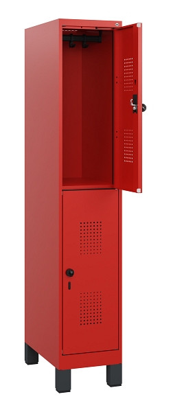 C+P Doppelstöckiger Spind Evolo PLUS, Füße, 2 Fächer, 1630x300x500mm, 3020/3020, Drehriegel, 0493105-10 S10034