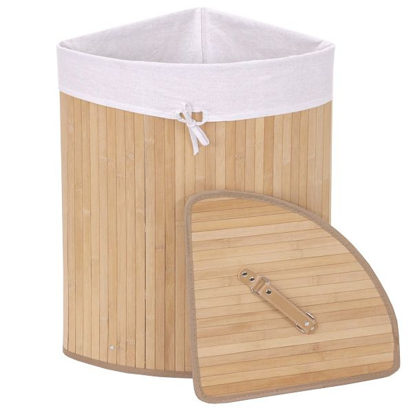 Mendler Eckwäschekorb HWC-C21, Laundry Wäschebox Wäschesammler Wäschebehälter, Bambus 61x48x35cm 50l, naturfarben, 61139