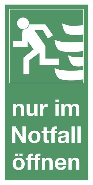 Moedel Nur im Notfall öffnen links, Hochformat, Folie, 74x148 mm, 60793