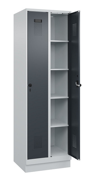 C+P Wäsche-Spind Evolo PLUS, mit Sockel, 2 Abteile, 1950x600x500mm, 7035/7016, Verschluss Drehriegel, Ablageböden 8, 049020-20B S10012