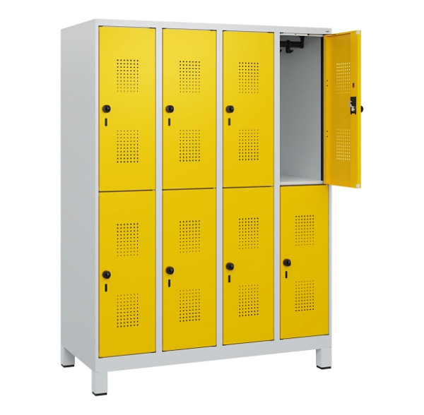 C+P Doppelstöckiger Spind Evolo PLUS, Füße, 8 Fächer, 1630x1200x500mm, 7035/1023, Drehriegel, 0493105-40 S10001