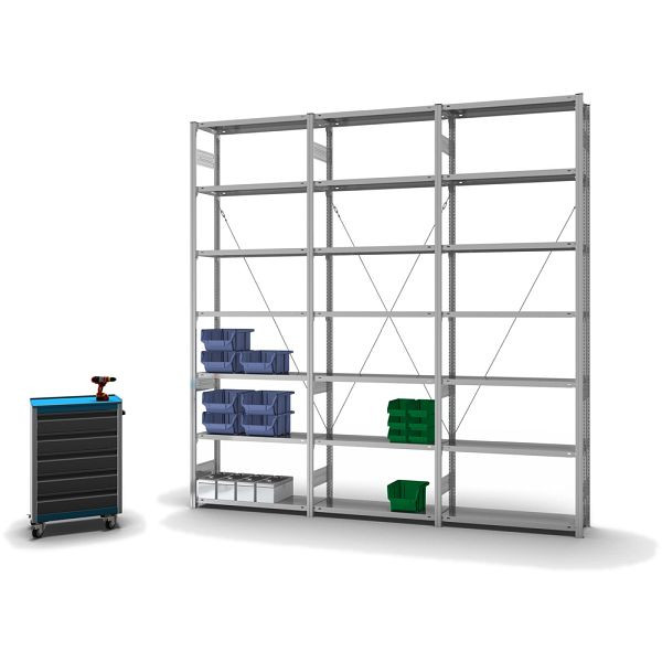 hofe Fachboden-Grundregal, 3000x300x1000 mm, 7 Fachebenen, verzinkt, 150 kg Fachlast, 1700 kg Feldlast, einseitige Bedienung, HZG30310XL