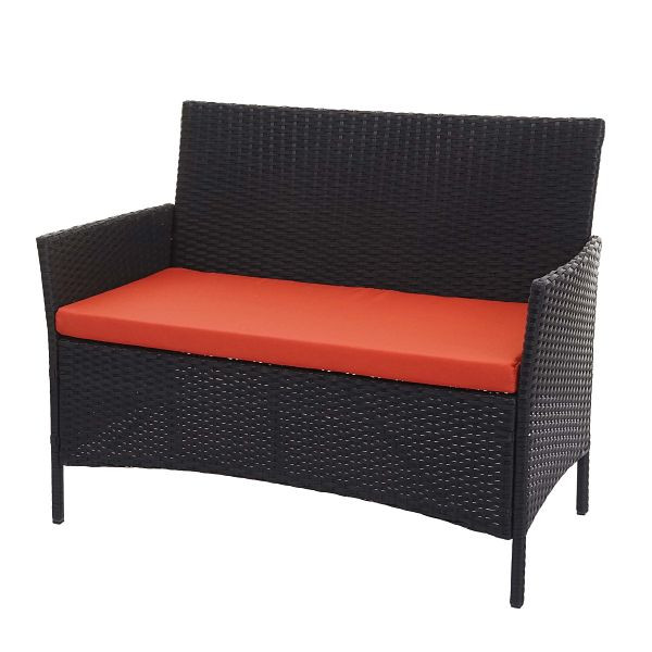 Mendler Poly-Rattan Gartenbank Halden, Sitzbank Bank, schwarz, Kissen terracotta, 76333
