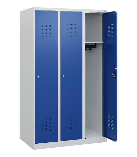 C+P Spind Evolo PLUS, 3 Abteile, 1530x900x500mm, 7035/5010, Zylinderschloss, 0490005-30 S10029