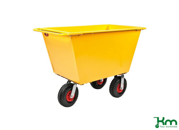 Kongamek Abfallwagen 200 l, 1220 x 580 x 820 mm, Gelb, 2 Bockrollen 2 Lenkrollen, KM143075