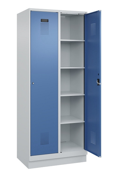 C+P Wäsche-Spind Evolo PLUS, mit Sockel, 2 Abteile, 1950x800x500mm, 7035/5023, Verschluss Zylinderschloss, Ablageböden 8, 049020-22B S10035