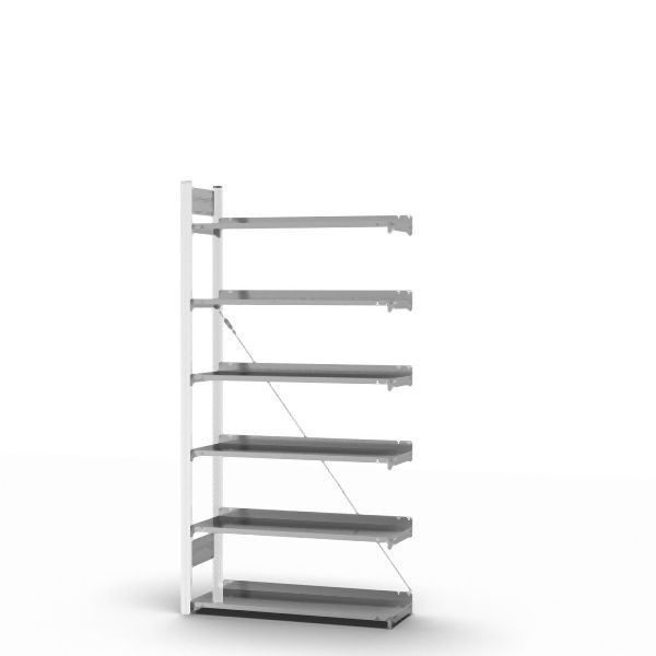hofe Anbauregal, zerlegt, 6 Böden 2000 x 300 x 1000 mm, verzinkt Stützprofile - Verkehrsweiß/RAL 9016, HWA20310EX