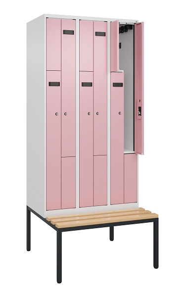 C+P Z-Spind Evolo PLUS, 6 Fächer, 2120x900x815mm, 9016/3015, Zylinderschloss, Material Sitzfläche Buche-Hartholz, Sitzbank, 0490537-306 S10045