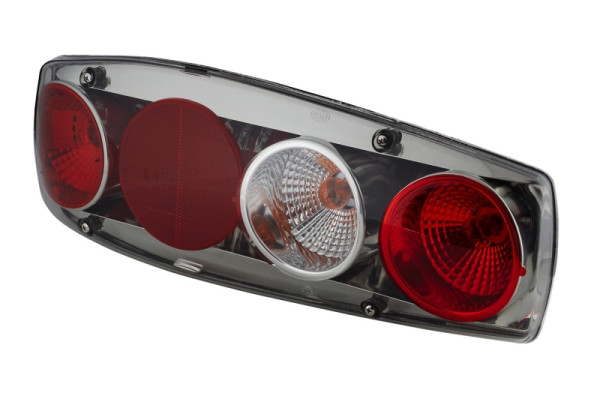 HELLA Heckleuchte, Caraluna II, Glühlampe, 12V, Einbau/geschraubt, ECE, Lichtscheibenfarbe: rauchgrau, links, 2VA 341 419-077