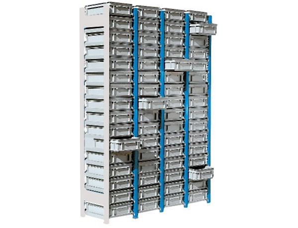 Tixit EURO-Behälterregal mit Behälter, Anbauregal, 11 Behälter, 400 x 300 x 170, RAL 5015 himmelblau, 156433