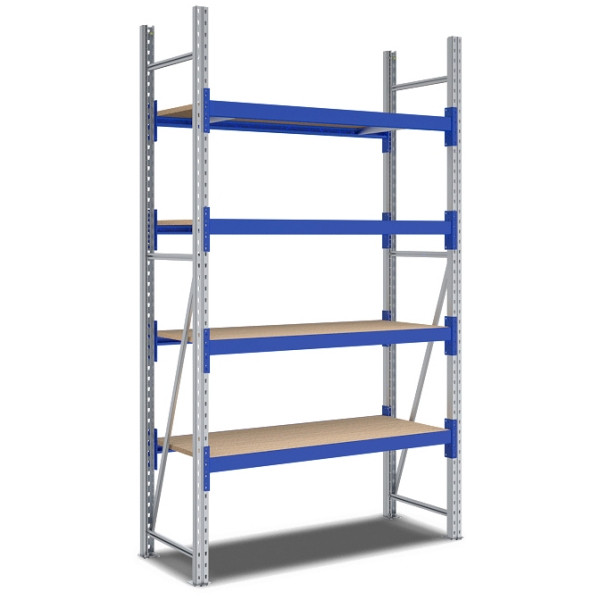 BITO Weitspannregal Set /F2 2500x600x1350 Grundfeld 4 Ebenen Spanplatte RAL5010 U, C0350-0026