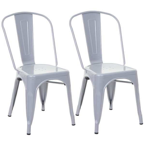 Mendler 2er-Set Stuhl HWC-A73, Bistrostuhl Stapelstuhl, Metall Industriedesign stapelbar, grau, 70811