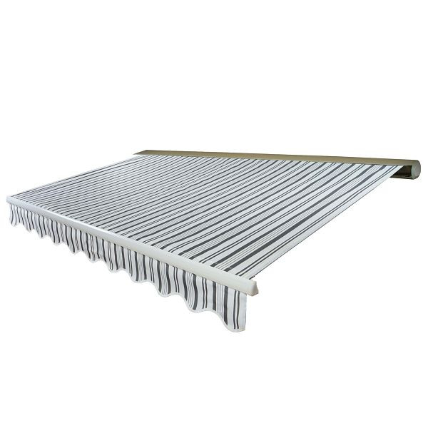Mendler Elektrische Kassetten-Markise T122, Vollkassette Volant 4x3m, Polyester Grau/Weiß, 36160+34295+34432+34360