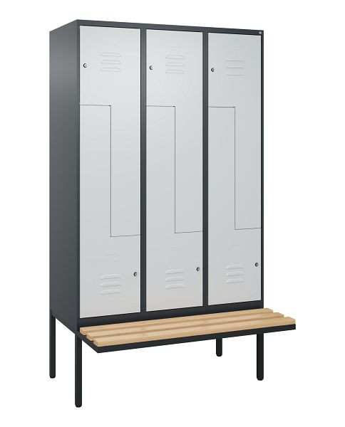 C+P Z-Spind Classic PLUS, Bank, 6 Abteile, 2120x1200x815mm, 7016/7035, Zylinderschlösser, Buche-Sitzleisten, 0800437-326 S10028