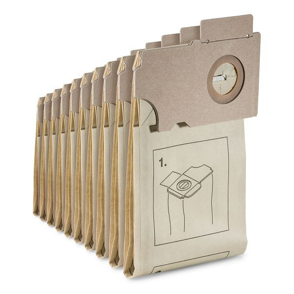 Kärcher Papierfiltertüten 2-lagig, VE: 10 Stück, Staubklasse M geprüft, 6.906-097.0