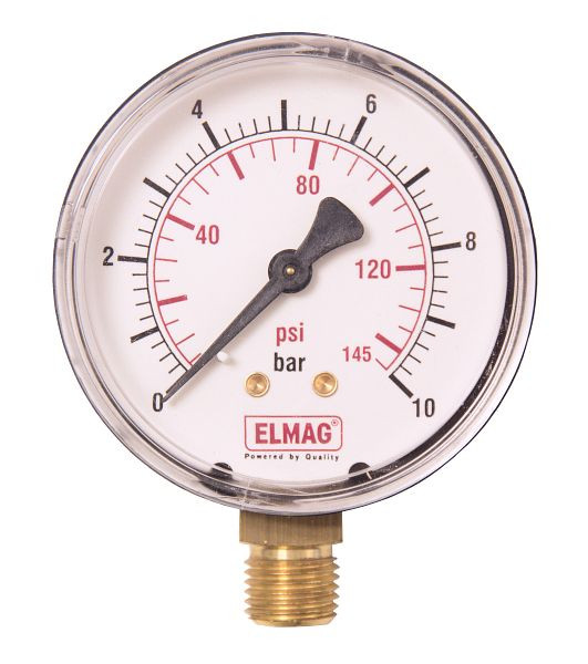 ELMAG Druckmanometer 0-10 bar, Ø 63 mm, Ø 1/4', Außengewinde unten, 42224