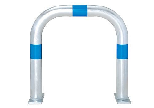 DENIOS Ladesäulen Rammschutz-Bügel, verzinkt, B 500 mm, Ringe blau, zum Aufdübeln, 280388