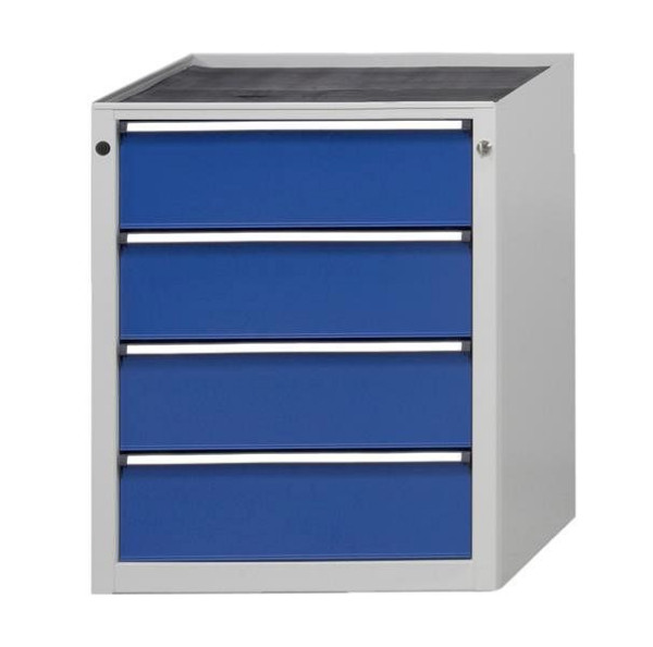 ANKE Werkbänke Beistellschrank; 660 x 615 x 850 mm; RAL 7035/5010; Wanne mit Antirutschmatte; 4 x Schublade 180 mm, 600.014