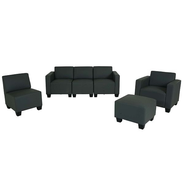 Mendler Modular Sofa-System Couch-Garnitur Lyon 3-1-1-1, Kunstleder, dunkelgrau, 2x75183+75184+75185+75179+75182