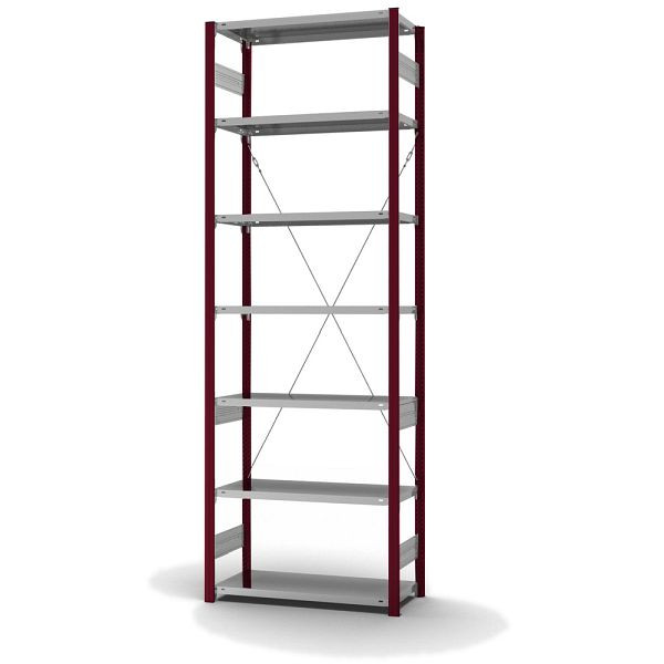 hofe Fachboden-Grundregal, 3000x400x1000 mm, 7 Fachebenen, verzinkt / RAL 3004, 145 kg Fachlast, 1700 kg Feldlast, einseitige Bedienung, HRG304010XL