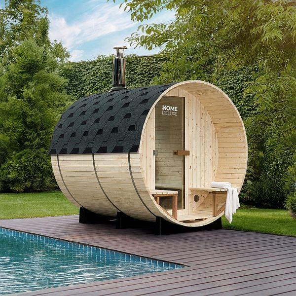 HOME DELUXE Fasssauna mit Holzofen LAGOM DELUXE, ⌀ 210 x 240 cm für 4-6 Personen, 71858