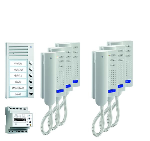 TCS Türkontrollsystem audio:pack AP für 6 Wohneinheiten, mit Außenstation PAK 6 Klingeltasten, 6x Türtelefon ISH3030, Steuergerät BVS20, PPA06-EN/02