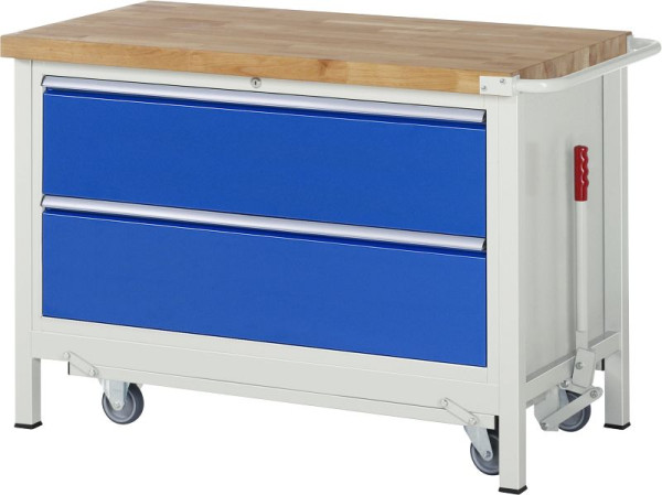 RAU Absenkbare Werkbank 8000 - Modell 8355, B1250 x T700 x H880 mm, Unterbau-Container, 2x Schubladen: 2xH270 mm, 05-8355A2-127B4F.11