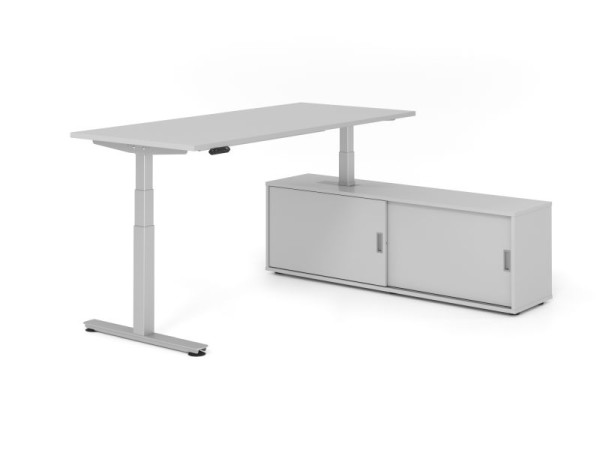 Hammerbacher Schreibtisch XDSM19, 180x80cm, Platte: Grau, T-Fuß Gestell Silber, Höhe: 63 - 127 cm, Grau / Grau, VXDSM19SB/5/S/5/5