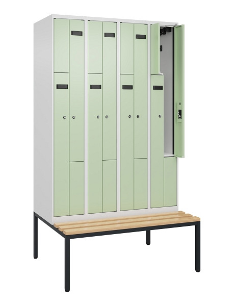 C+P Z-Spind Evolo PLUS, 8 Fächer, 2120x1200x815mm, 9016/6019, Zylinderschloss, Material Sitzfläche Buche-Hartholz, Sitzbank, 0490537-408 S10046