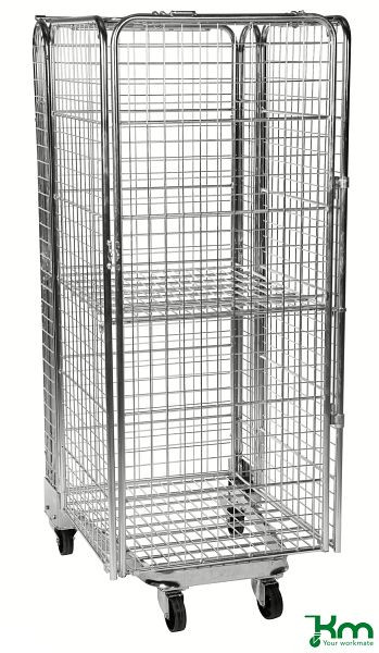 Kongamek Stapelbarer Rollcontainer 850 x 720 x 1770 mm, Verzinkt, 2 Lenk- und 2 Bockrollen mit Bremse, KM2010B