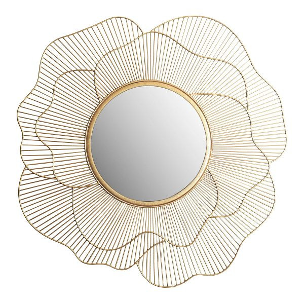 Wohnling Wandspiegel Rose 77cm Metall Design Hängespiegel Gold, Eisen Dekospiegel Rund, Spiegel Wand Groß Blütenform, WL7.122