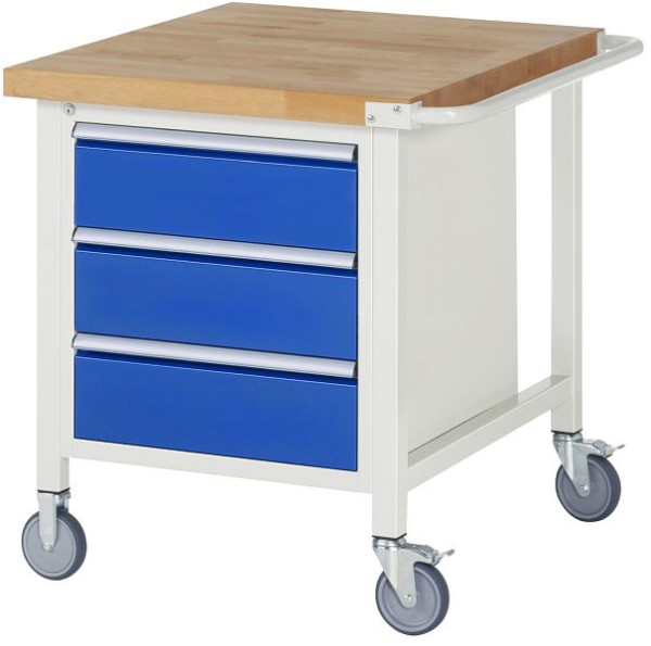 RAU Fahrbare Werkbank 8000 - Modell 8157, B750 x T900 x H880-1080 mm, Systemunterbau B670 x T850 mm, 3 Schubladen, 05-8157A2-079B4H.11