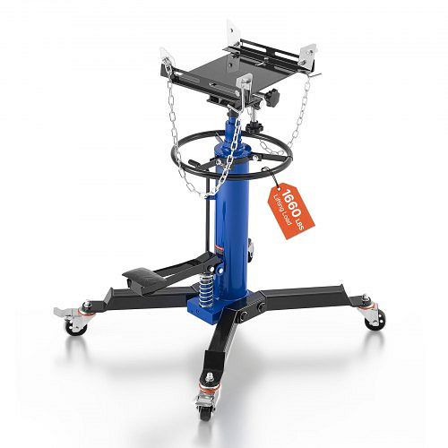 VEVOR hydraulischer Getriebeheber, 750 kg, Teleskop, Pedal & 360° Schwenkrad, 88-176 cm Hubhöhe, Blau/Schwarz, JTSTGSLS1660G6NLR001V0