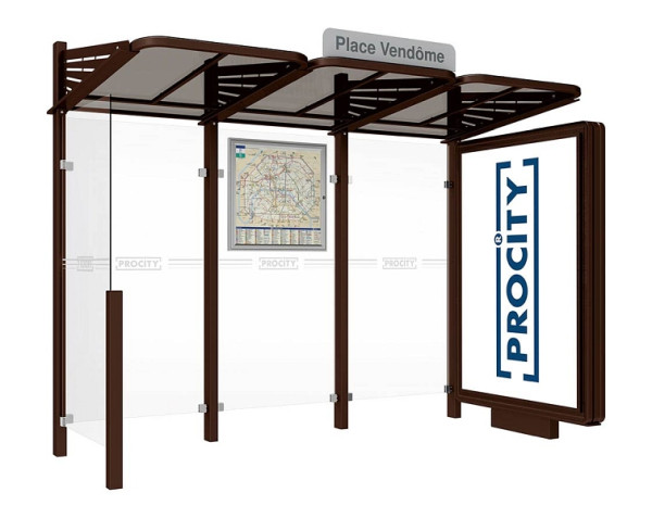 Procity Wartehalle Convi® - Standard - 1 Beleuchteter Caisson Rechts + 1 Seitenverkleidung Links, Farbe RAL 8017, 529366.8017