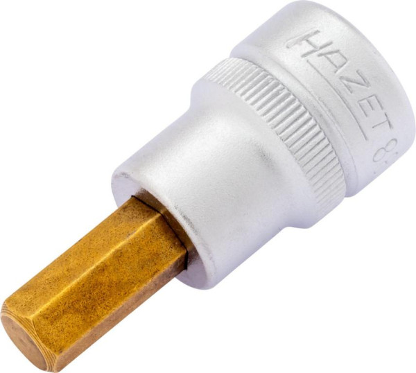 Hazet Schraubendreher-Steckschlüsseleinsatz, Vierkant hohl 10 mm, Innen-Sechskant Profil, 8 mm, extrakurz Mit Rändelung, 8801K-8
