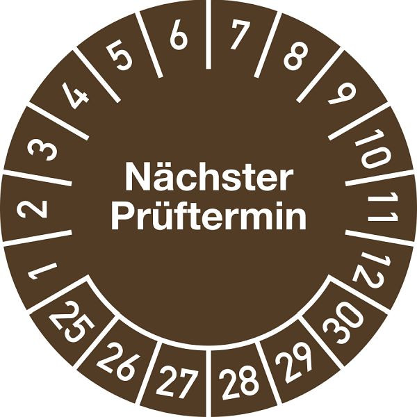 Moedel Prüfplakette Nächster Prüftermin 2025 - 2030, Folie, Ø 15 mm, VE: 10 Stück/Bogen, 106268