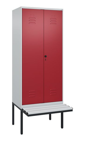 C+P Umkleidespind Classic PLUS, Doppel-Spind, 2 Abteile, 2120x800x815mm, 7035/3003, Drehriegel, Untergestell & Sitzfläche, 0800427-22P S10031
