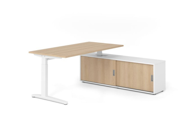 Hammerbacher Schreibtisch XB16, 160x80cm, Platte: Eiche, 25mm dick, C-Fuß Gestell Weiß, höheneinstellbar, Ahorn, VXBE16SB/E/W/W/E