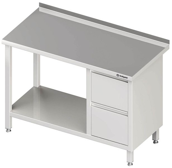Stalgast Arbeitstisch mit Grundboden, 2000x600x850 mm, mit 2er Schubladenblock links, mit Aufkantung, verschweißt, VAT20606lA
