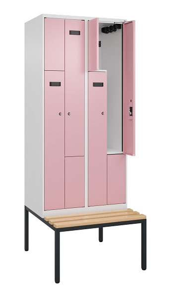 C+P Z-Spind Evolo PLUS, Bank, 4 Fächer, 2120x800x815mm, 9016/3015, Zylinderschloss, Sitzfläche Buche-Hartholz, Sitzbank, 0490537-224 S10045