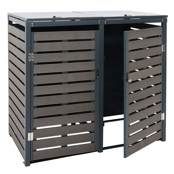 Mendler 2er Mülltonnenverkleidung HWC-K14, Mülltonnenbox Mülltonnenabdeckung, 112x63x78cm WPC Metall 78kg, anthrazit, 87649+87648