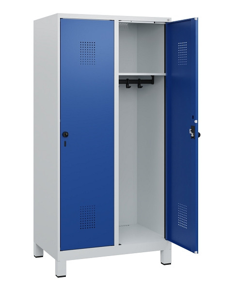 C+P Spind Evolo PLUS, Füße, 2 Abteile, 1630x800x500mm, 7035/5010, Drehriegel, 0490105-22 S10006
