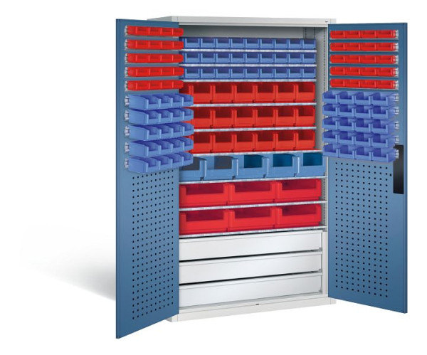 C+P Magazinschrank Serie 13, H1950xB1100xT535mm, Farbe: Lichtgrau / Fernblau, Muldengriff, 130276-64 S10045