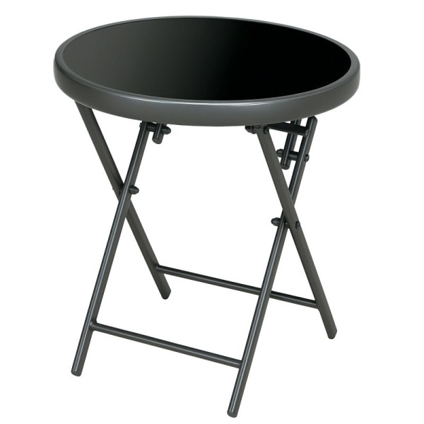 Outsunny Klappbarer Beistelltisch, Outdoor-Klapptisch, mit Tischplatte aus gehärtetem Glas, für Terrasse, 45 x 45 x 50 cm, 84G-260V00CG