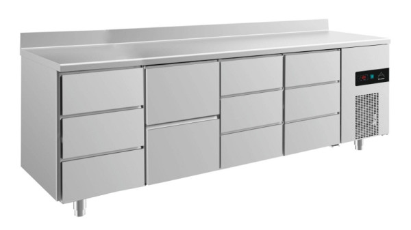 A&S Polarny Kühltisch -2 bis +8°C mit 1x zwei Schubladen mittig-links und 3x drei Schubladen, 2330 x 700 x 850 mm, mit Aufkantung, KT4DZDDA