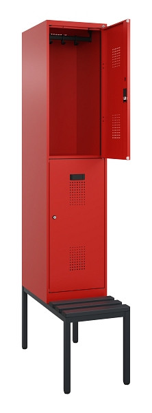 C+P Doppelstock-Spind Evolo PLUS, Bank, 2 Fächer, 2120x400x815mm, 3020/3020, Zylinderschloss, Sitzfläche Kunststoff, Sitzbank, 0493507-12 S10139