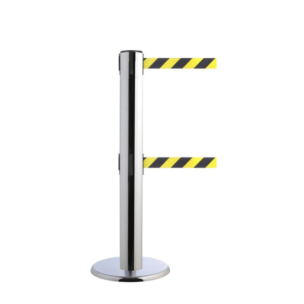 Stein HGS Personenleitsystem -P-Line Brace Duo-, Chrom, schwarz/gelb diagonal, (schraffiert) / 2 x 9 m / 50 mm, mit Sicherheitsverschluss (selbstlösend), 37696-17-2